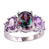 Narica Womens Brilliant 8x10mm Pear Cut Rainbow Topaz Amethyst Cocktail Ring