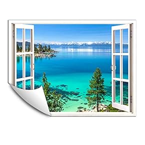 Wall Murals for Bedroom Fake Window Beach White Window Removable Wallpaper Peel and Stick Wall Stickers - 24x32 inches