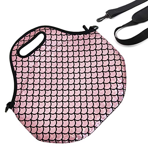 Insulated Lunch Bag, Neoprene Shoulder Lunch Tote Boxes Bags for Women Men Kids Work Office Outdoor Picnic Travel, Mermaid Scale (Pink)