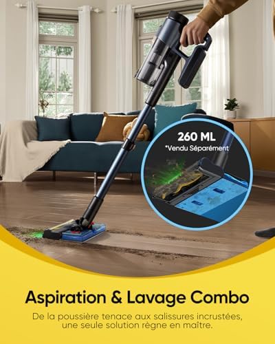 V12 Aspirateur Balai sans Fil, 50Kpa/50Min/450W Aspirateur sans Fil Puissant, Technologie GreenEye, Écran LED, Brosse Anti-Emmêlement, Rechargeable, pour Tapis, Sols Durs et Poils d'animaux