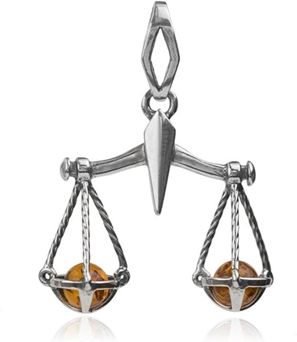Sterling Silver Amber Scales of Justice Pendant Graciana Jewelry