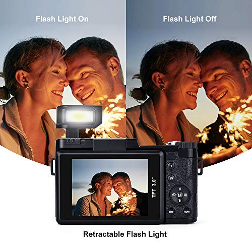 Digital Camera, AMKOV R2 Vlogging Camera 24 MP Point and Shoot Selfie Camera 1080P Camcorder with Wide Angle Lens, UV Filter, 4X Zoom, 2 Rechargeable Batteries, Flip Screen, Retractable Flashlight - Thumbnail 3