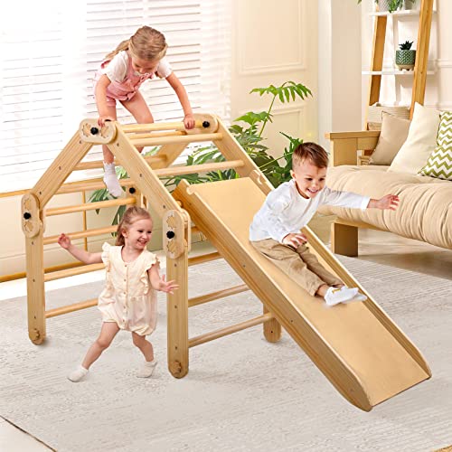 Dripex Pikler Triangle Climber with Ramp, 8 in 1 Foldable Wooden