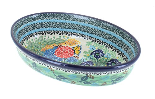 Blue Rose Polish Pottery Teresa Small Oval Baking Dish