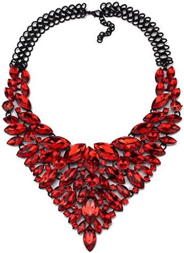 Women's Multi-Row Rhinestone Crystal Strand Bib Statement Choker Collar Necklace (Red)