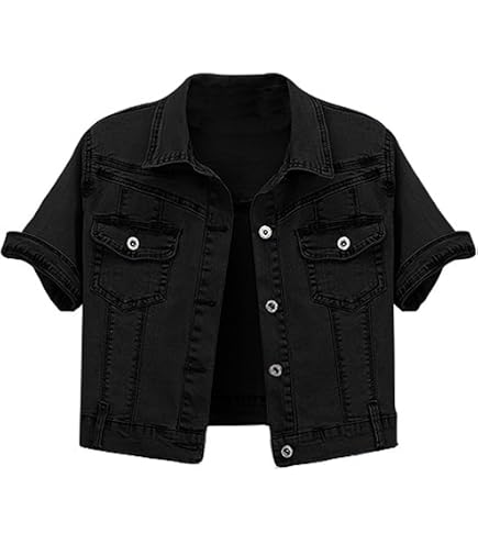 CIMUK Women's Short Sleeve Denim Jacket Trendy Classic Casual