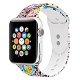 Sport Band For Apple Watch 38mm, BANDEX Soft Silicone Strap Replacement Wristbands For Apple Watch Sport Series 3 Series 2 Series 1(Floral-21 S/M)