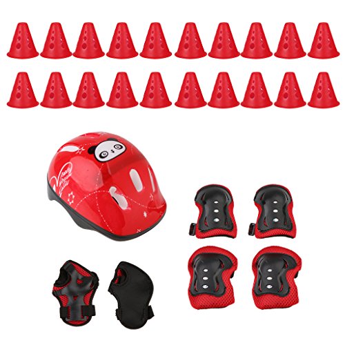 MonkeyJack Set of 7 Pieces Kids Helmet Knee Elbow Wrist Protective Pad Set For Inline Skating Bike + 20 Pieces Training Cones