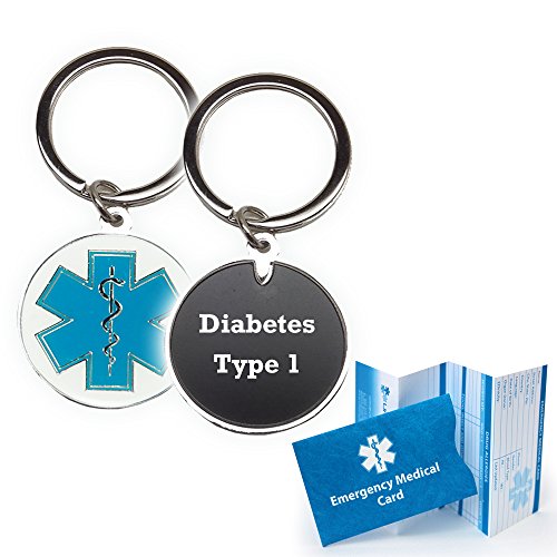 Pre-Engraved "Diabetes Type 1" Medical Alert Identification Star of Life Cloisonne' Keychain. Choose from Diabetes, Coumadin, Blood Thinners, Seizures, Asthma, Pacemaker, Allergy and Many More...