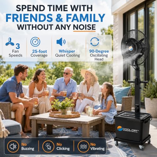 Cool-Off™ 10 Gallon water tank Tropic Breeze Portable Misting Fan with 90 Degree Oscillation (Midnight Black)