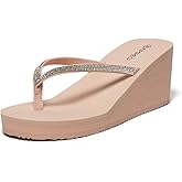 Ampeo Women's Wedge Sandals Rhinestone Thong Platform Flip Flops