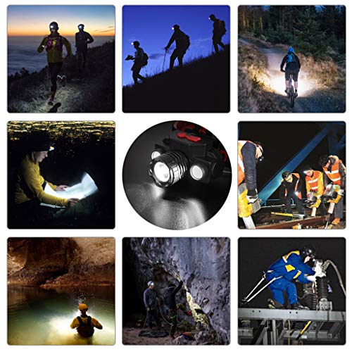 XGao LED Headlamp Adjustable Head Lamp USB Rechargeable Hands Free Headlight Comfortable Elastic Headband Brightest Torch Lamp Light 4 Modes Perfect for Night Camping Fishing Inspection (Black)