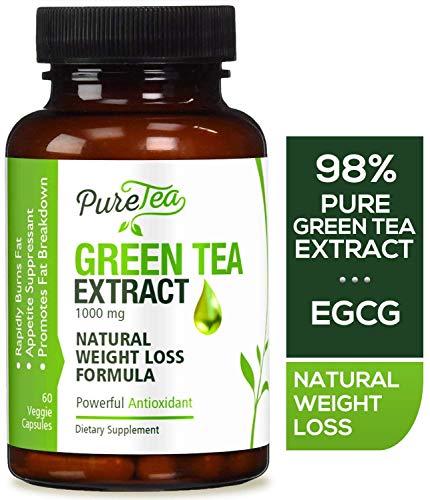 Green Tea Extract 98% with EGCG for Weight Loss 1000mg - Boost Metabolism for Healthy Heart - Antioxidants & Polyphenols for Immune System - Gentle Caffeine - Natural Fat Burner Pills - 60 Capsules