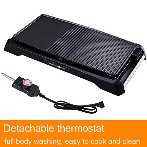 Health and Home 2-in-1 Nonstick Indoor Smokeless Electric Griddle ,21 Inch Extra Large Surface With Slide-Out Drip Tray Oil Collection ,Adjustable 5-Level Thermostat,Family Size Electric Griddle
