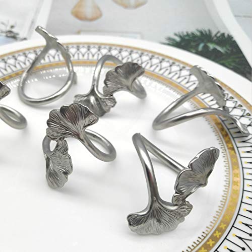 Joyindecor Gingko Leaf Napkin Rings - Set of 6 Metal Autumn Fall Napkin Holders for Wedding Party and Daily Use, a Beautiful complement to Your Dinner Table Décor (Silver) - Thumbnail 7