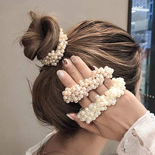 image for Messen 5 Pieces Pearl Elastics Hair Ties Ring Rope Scrunchie Hair Band