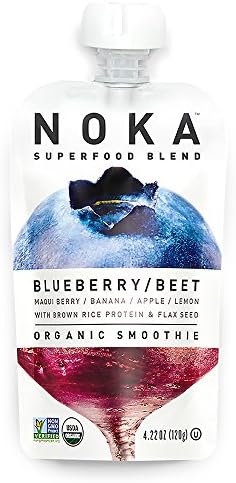 NOKA Superfood Blend, Organic Fruit &amp; Veggie Smoothie Squeeze Pack, Blueberry Beet, 4.2 Ounces, (Pack of 6 pouches)