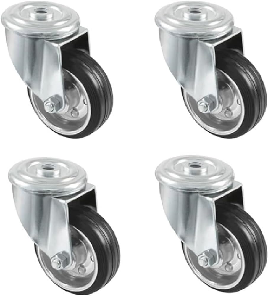 Amig - Pack of 4 Furniture Casters - Ø 80 mm - Swivel Wheels Without Plate - Maximum Weight 70 kg - For Moving Heavy Furniture - Roller Bearings - Metal Core - Black Rubber