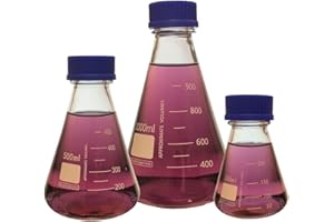 Erlenmeyer Flask Set with Blue Screw Cap, 3 Sizes - 250ml, 500ml and 1000ml, Borosilicate Glass, Karter Scientific