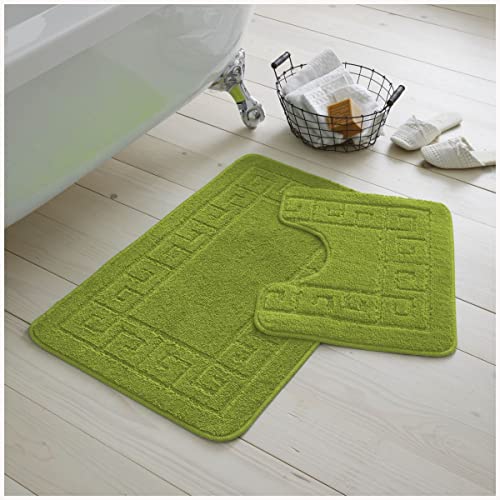 GC GAVENO CAVAILIA Lot de 2 Tapis de Bain de Toilette absorbants et à séchage Rapide avec Dos antidérapant, lavables en Machine, Vert (50 x 80 cm, 50 x 40 cm)