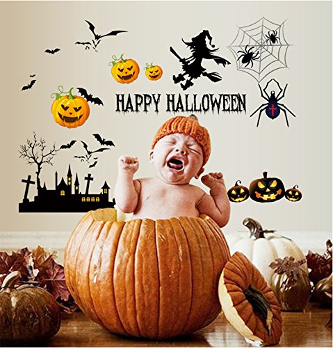 TOTOMO Halloween Wall Window Decals Stickers Cling Decorations for Indoor Party Decor Black Bats Witches W204 - Thumbnail 4
