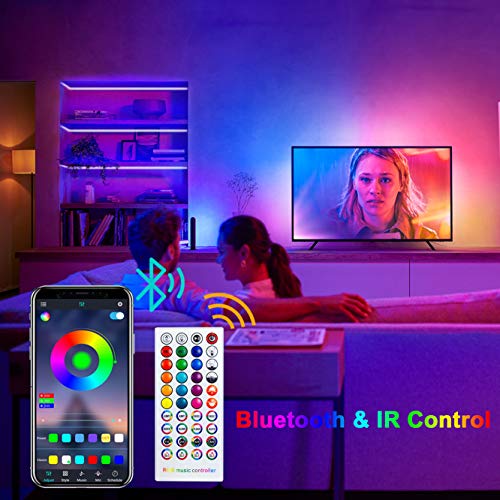 Sylvwin Tiras LED 10m,Tiras de Luces LED 10m RGB con Sincronización Musical,Aplicación Bluetooth y 40 Botones Control Remoto para Sala de Estar / Cocina,Decoración de Dormitorio,Fiesta, Bar ,TV