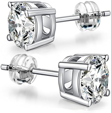 10K White Gold Round CZ Stud Earrings (2mm - 8mm)
