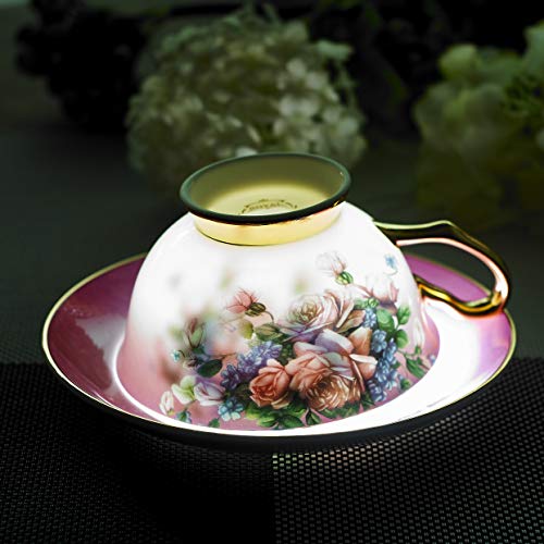 Panbado 3 Piece Bone China 6.8 oz Coffee Saucer Spoon Vintage Porcelain Tea Cup Set, Service for 1-Red Flower