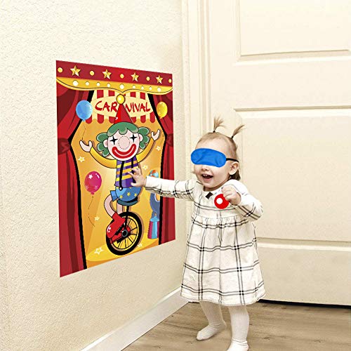 Carnival Pin The Nose On The Clown Party Game,Fun Carnival Game for Kids and Adults in Carnival Party Activities, Great Carnival Decorations and Supplies - Thumbnail 3