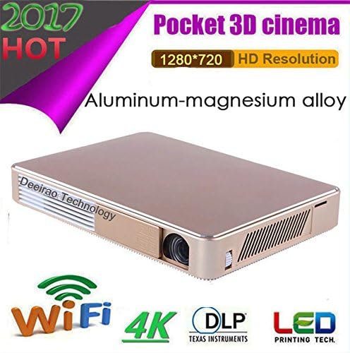 SJY Octa Core GPU Projector Aluminum-magnesium Alloy Android4.4 3D Wifi DLP Mini Portable 1280x720 Native Resolution Support 2160P 4K UHD1080P Home Theater Projector HDMI USB LED Lamp Golden