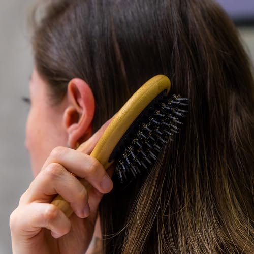Woodlife® – Dúo de Cepillos Mini Ovalados de Bambú con Cerdas Naturales de Jabalí | Estimula el Folículo Piloso y Favorece el Crecimiento del Cabello.