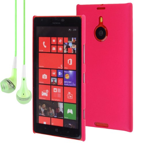 Generic Ultra-Thin Hard Back Skin case cover for Nokia Lumia 1520 (AT&T) - Rose + VanGoddy Headphone with MIC , Green