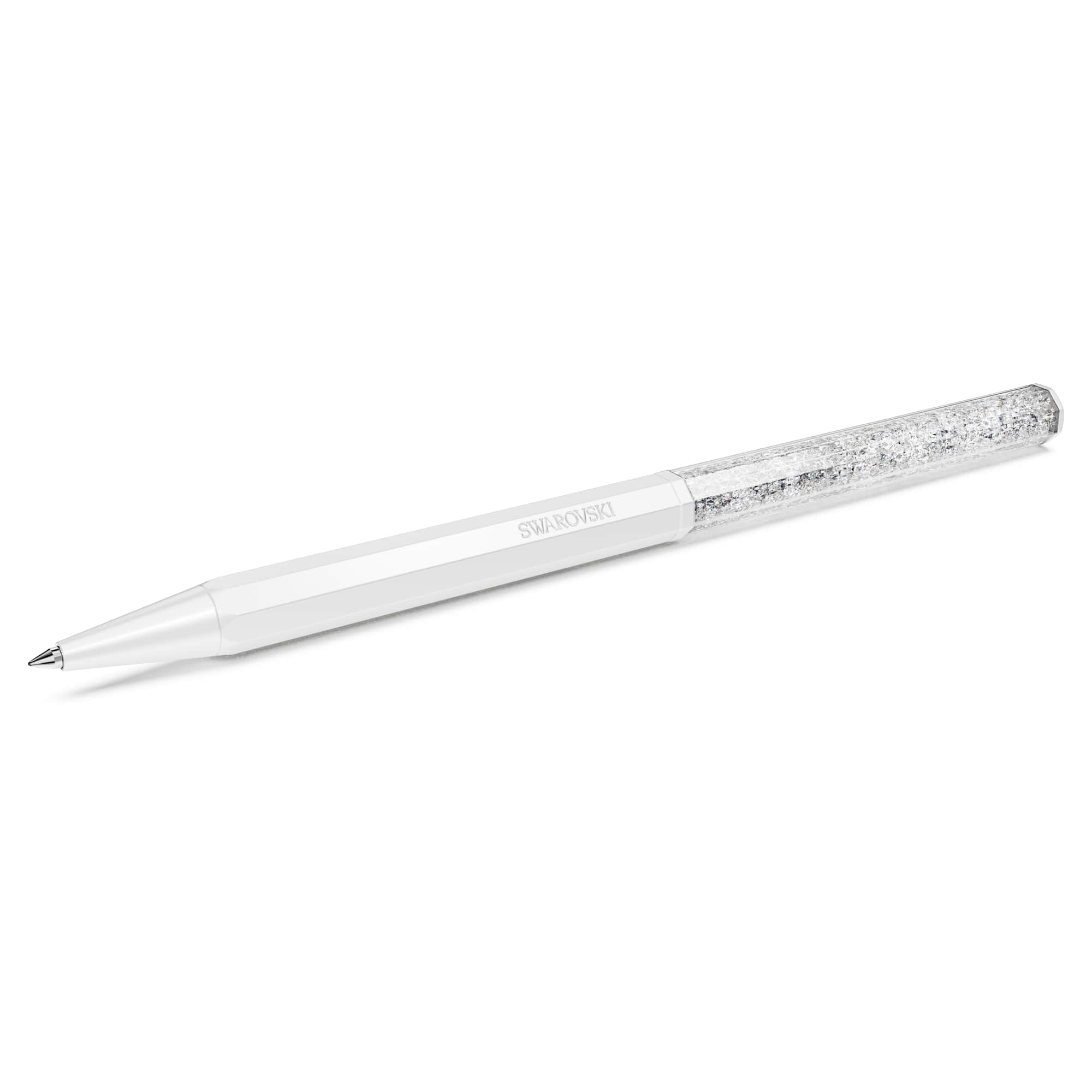 Swarovski Crystalline Ballpoint Pen, White Lacquered Barrel with Eight Crystal Facets and More Than 400 Clear Crystals, from the Crystalline Collection