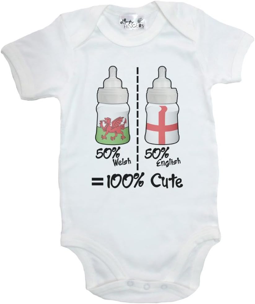 Dirty Fingers, 50% Welsh, 50% English = 100% Cute, Baby Unisex Bodysuit