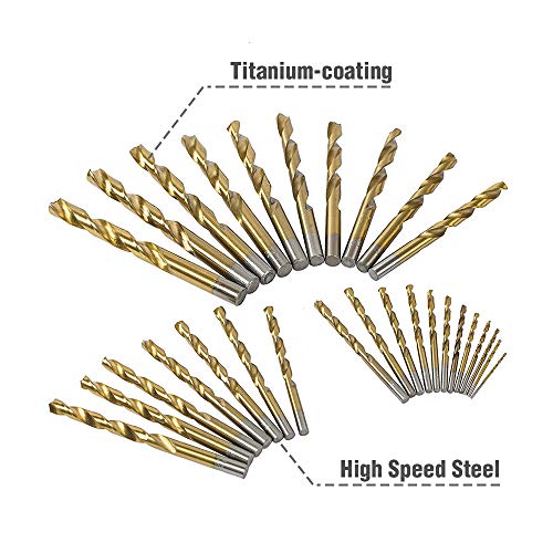 WORKPRO Drill Bit Set, 29-piece Titanium Twist Drill Bits Kit, 1/16-inch to 1/2-inch with Durable Metal Case