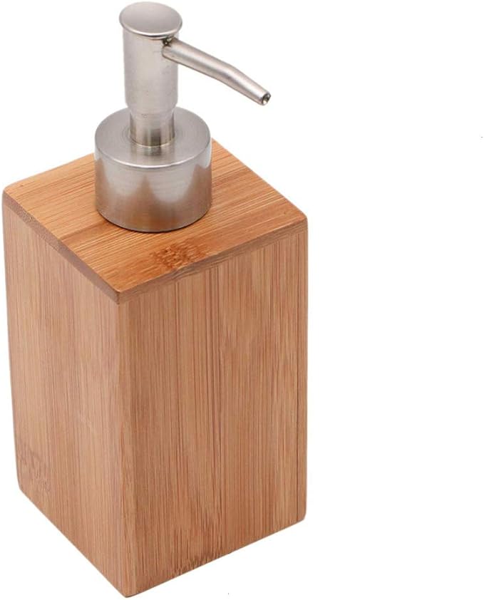 glasstore Bamboo Hand Soap Bottle,Lotion Dispenser Pump Wood Square