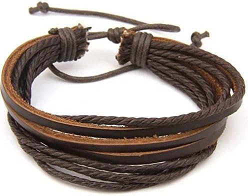 Fashion Adjustable Leather Wristband and Rope Cuff Bracelet - Great for Men, Women, Teens, Boys, Girls