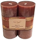 Vivre Royale TM #80-881-DB Set Of 2 Rustic Finish Pillar Candles, Baked Apple pie Scented, Dark Brown,