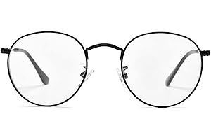 PORADAY Blue Light Blocking Glasses for Women Men Retro Round Metal Eyeglasses Frames 100% Anti-Blue Light Lens