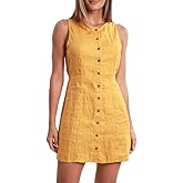 Amazhiyu Women's 100% Linen Button Down Mini Tank Dresses Sleeveless Summer