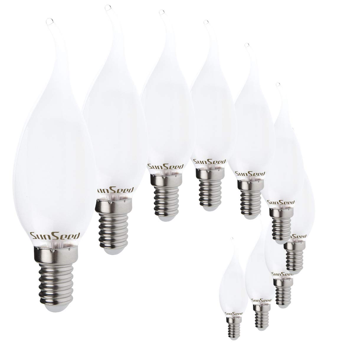 SUNSEED 10 X E14 4W (Equivalent to 40W) Sapphire Filament LED Opal Flame Light Bulb C35 Warm White 2700K