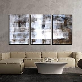 3 Piece Canvas Wall Art - Brown and White Abstract Art Painting - Modern Home Art Stretched and Framed Ready to Hang - 16"x24"x3 Panels