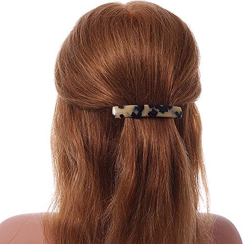 Medium Animal Print Acrylic Barrette Hair Clip Grip (Nude/Dark Brown) - 85mm Across, silver, brown, beige - Image 3