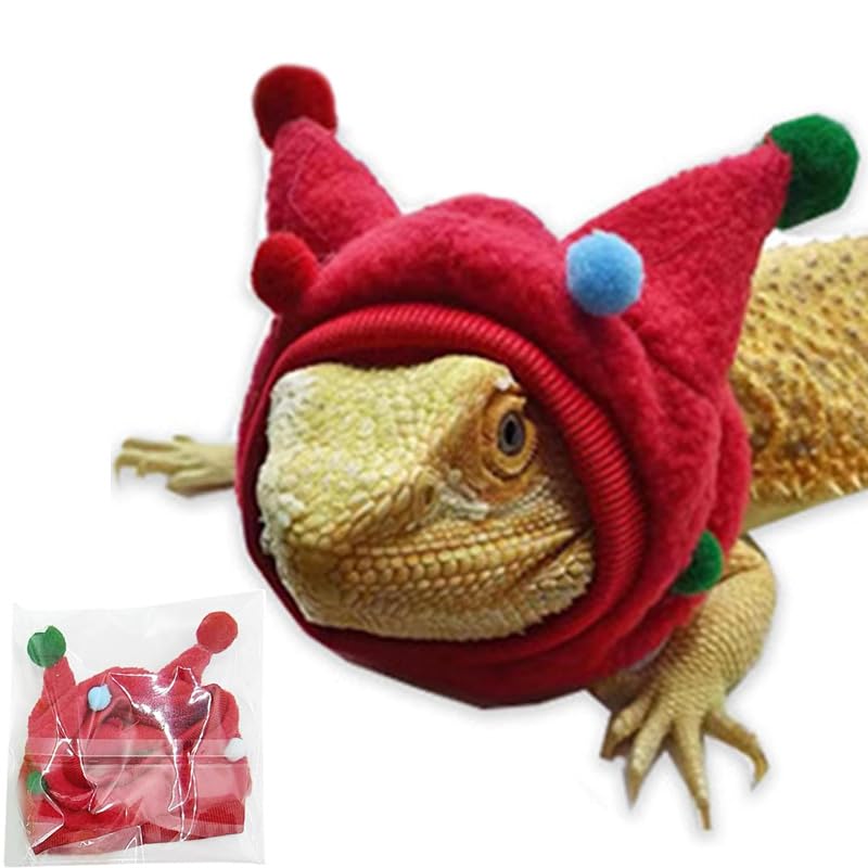 CQJ Bearded Dragon Funny Cute Hats- Bullhorn Ball Hat with a Neck for Bearded Dragon Lizard Snake Gecko Chameleon Parrot Hamster Small Pets (Red)