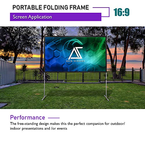Akia Screens 120” Indoor Outdoor Portable Projector Screen with Stand 16:9 8K 4K Ultra HD 3D Ready Movie Theater Home Theater Adjustable Height Foldaway Easy Snap Aluminum Projection Screen AK-OS120H1