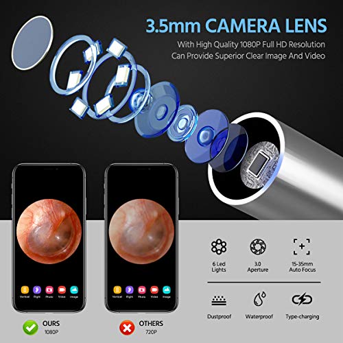 Aabld P1 Pro Ear Wax Removal Tool, Wireless Endoscope Otoscope Camera 1080P FHD with 6 LED Lights, Suitable for iOS… - Image 2