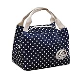KANGMOON Reusable Lunch Bags for women Insulated Cold Canvas Stripe Picnic Carry Case Thermal Portable Lunch Bag (Navy)