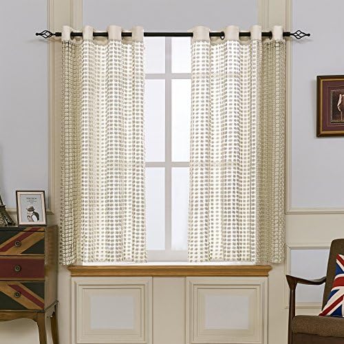 Fassbel Embroidery Hollow Chemical Lace String curtains Polyester Fabric Room Divider Strip Tassel Screen Partition Curtains For Weeding Party Home Decorat Sheer Curtains (54"x63", Off-white)