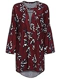 ROMWE Women's Loose Long Sleeve Keyhole Flowery Floral Beach Dress
