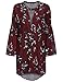 Romwe Women's Loose Long Sleeve Keyhole Flowery Floral Beach Dress Burgundy L